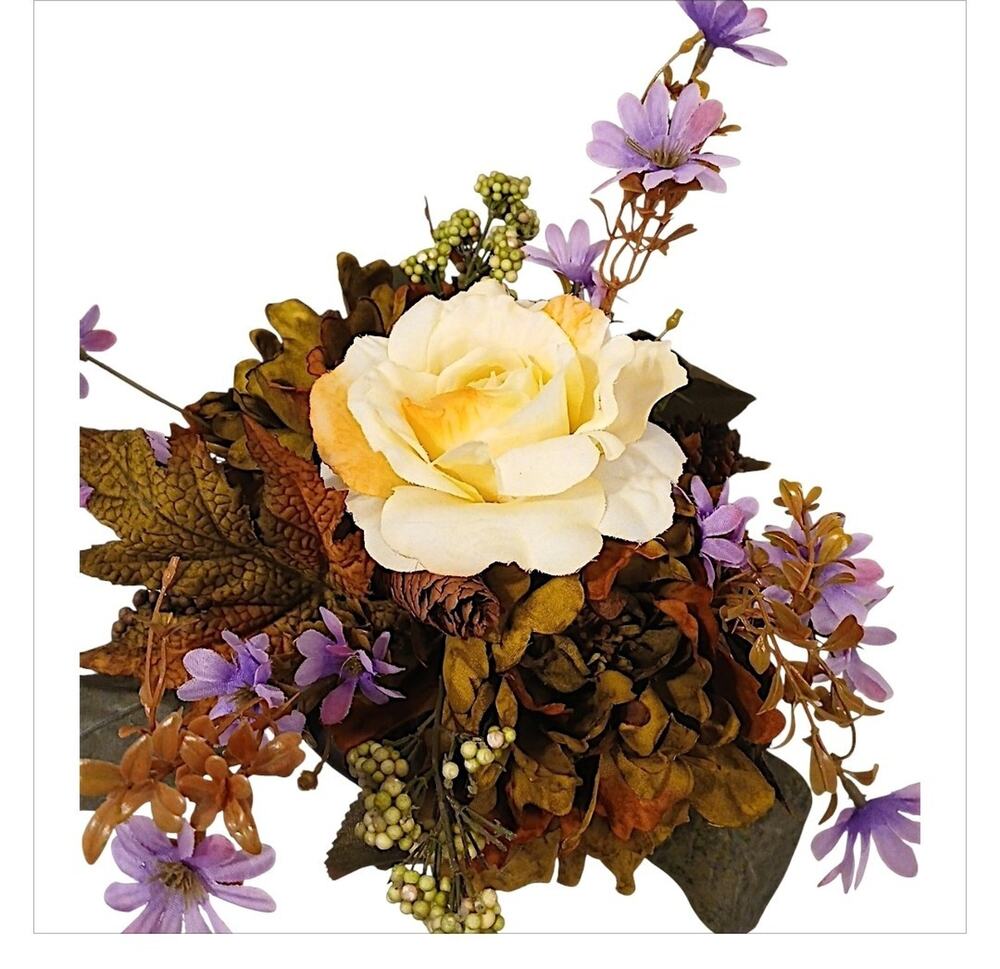 English Yellow Rose Autumn Floral Arrangement Dark Academia Bouquet Ceramic Vase